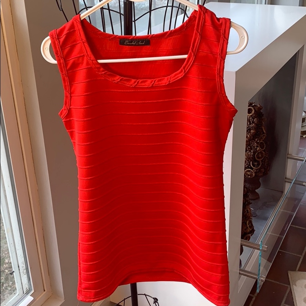 Candid Soul Large Red Sleeveless Ribbed Top